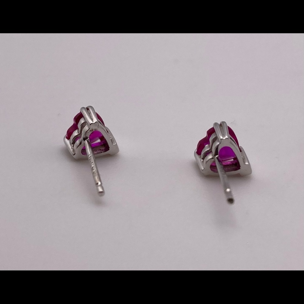 10k Solid White Gold Ruby Heart Stud Earrings - image 3